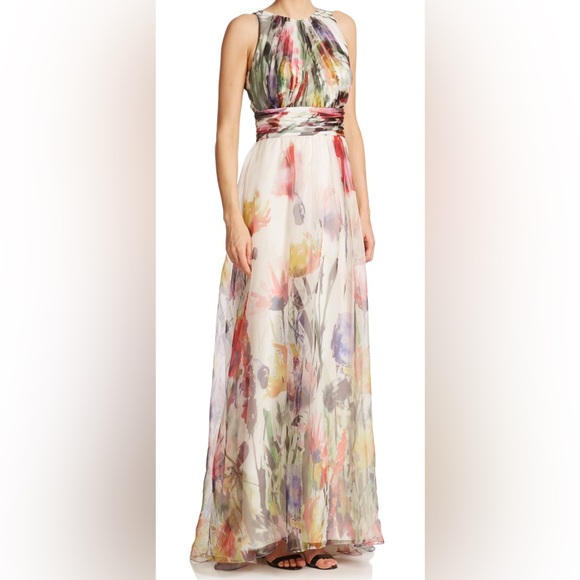 Badgley Mischka White Floral Maxi Dress